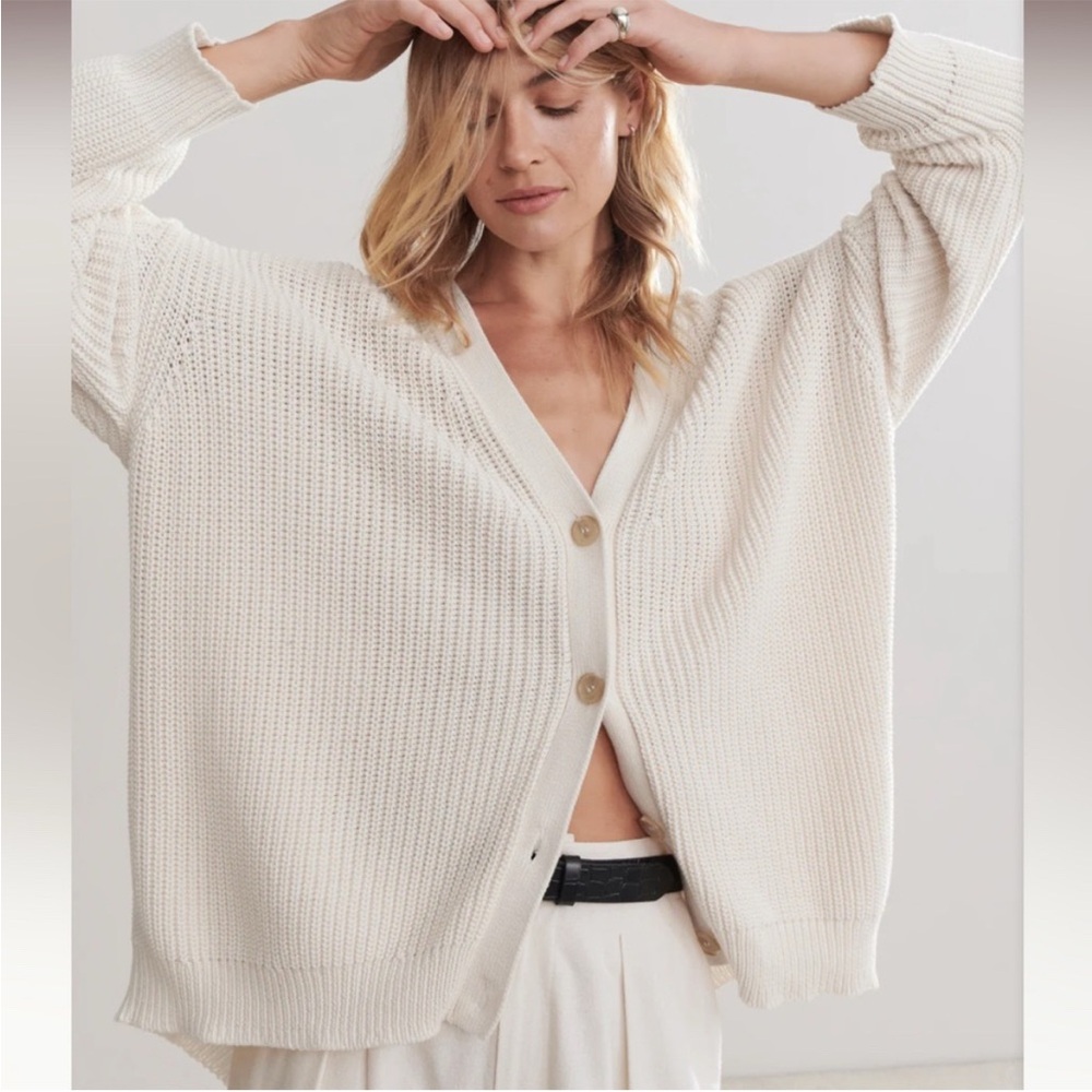Jenni Kayne Ivory Cotton Cocoon Cardigan Button Up Sweater Size Large